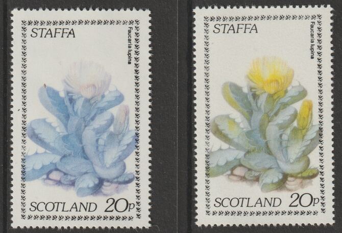 Staffa 1979 Cacti - 20p perf single showing a superb shade apparently due to a dry print of the yellow complete with normal both unmounted mint