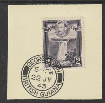 British Guiana 1938 KG6 Pictorial 2c Kaiteur Falls (SG309) on piece with full strike of Madame Joseph forged postmark type 72