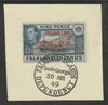 Falkland Islands Dependencies - Graham Land 1944 overprint on KG6 Pictorial 9d (SG A7) on piece with full strike of Madame Joseph forged postmark type 158