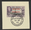 Falkland Islands Dependencies - South Shetlands 1944 overprint on KG6 Pictorial 1d (SG D2) on piece with full strike of Madame Joseph forged postmark type 158