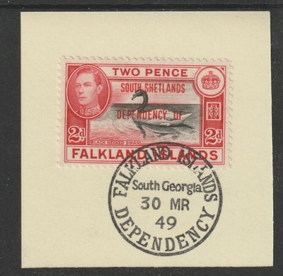 Falkland Islands Dependencies - South Shetlands 1944 overprint on KG6 Pictorial 2d (SG D3) on piece with full strike of Madame Joseph forged postmark type 158