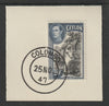 Ceylon 1938-49 KG6 Plucking Tea 20c on piece with full strike of Madame Joseph forged postmark type 122