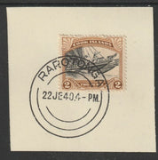 Cook Islands 1932 def 2d Maori Canoe (SG101) on piece cancelled with full strike of Madame Joseph forged postmark type 127