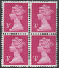 Great Britain 1971-96 Machin 3p bright magenta,unmounted mint block of 4 with blind perf every horiz row due to a broken perf pin