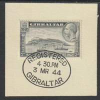 Gibraltar 1931-33 KG5 Rock 2d pale grey (SG 112) on piece with full strike of Madame Joseph forged postmark type 188