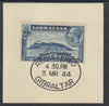 Gibraltar 1931-33 KG5 Rock 3d blue (SG 113) on piece with full strike of Madame Joseph forged postmark type 188