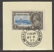 Trinidad & Tobago 1935 KG5 Silver Jubilee 2c (SG 239) on piece with full strike of Madame Joseph forged postmark type 421 (First day of issue)