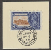 Trinidad & Tobago 1935 KG5 Silver Jubilee 6c (SG 241) on piece with full strike of Madame Joseph forged postmark type 421 (First day of issue)