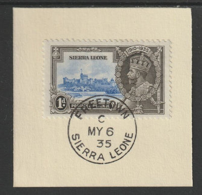 Sierra Leone 1935 KG5 Silver Jubilee 1d (SG 181) on piece with full strike of Madame Joseph forged postmark type 393 (First day of issue)