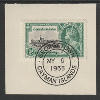 Cayman Islands 1935 KG5 Silver Jubilee 1/2d (SG 108) on piece with full strike of Madame Joseph forged postmark type 114 (First day of issue)