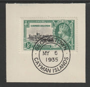 Cayman Islands 1935 KG5 Silver Jubilee 1/2d (SG 108) on piece with full strike of Madame Joseph forged postmark type 114 (First day of issue)
