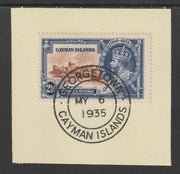 Cayman Islands 1935 KG5 Silver Jubilee 2.5d (SG 109) on piece with full strike of Madame Joseph forged postmark type 114 (First day of issue)