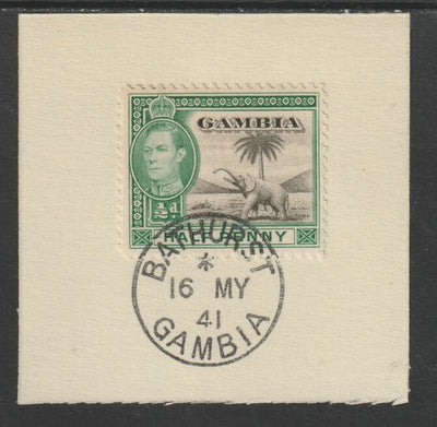 Gambia 1938-46 KG6 Elephant & Palm 1/2d on piece with full strike of Madame Joseph forged postmark type 174