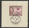 Gambia 1938-46 KG6 Elephant & Palm 1d on piece with full strike of Madame Joseph forged postmark type 174