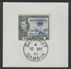 Gambia 1938-46 KG6 Elephant & Palm 2d blue & black on piece with full strike of Madame Joseph forged postmark type 174