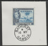 Gambia 1938-46 KG6 Elephant & Palm 3d on piece with full strike of Madame Joseph forged postmark type 174