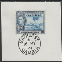 Gambia 1938-46 KG6 Elephant & Palm 3d on piece with full strike of Madame Joseph forged postmark type 174