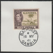 Gambia 1938-46 KG6 Elephant & Palm 5d on piece with full strike of Madame Joseph forged postmark type 174