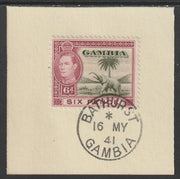 Gambia 1938-46 KG6 Elephant & Palm 6d on piece with full strike of Madame Joseph forged postmark type 174
