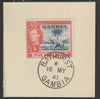Gambia 1938-46 KG6 Elephant & Palm 5s on piece with full strike of Madame Joseph forged postmark type 174