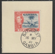 Gambia 1938-46 KG6 Elephant & Palm 5s on piece with full strike of Madame Joseph forged postmark type 174