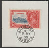 Gambia 1935 KG5 Silver Jubilee 1.5d on piece with full strike of Madame Joseph forged postmark type 172