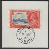 Gambia 1935 KG5 Silver Jubilee 1.5d on piece with full strike of Madame Joseph forged postmark type 172