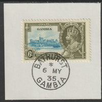 Gambia 1935 KG5 Silver Jubilee 6d on piece with full strike of Madame Joseph forged postmark type 172