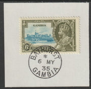 Gambia 1935 KG5 Silver Jubilee 6d on piece with full strike of Madame Joseph forged postmark type 172