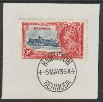 Bermuda 1935 KG5 Silver Jubilee 1d (SG 94) on piece with full strike of Madame Joseph forged postmark type 61 (First day of issue)