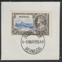 Bermuda 1935 KG5 Silver Jubilee 1.5d (SG 95) on piece with full strike of Madame Joseph forged postmark type 61 (First day of issue)