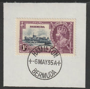 Bermuda 1935 KG5 Silver Jubilee 1s (SG 97) on piece with full strike of Madame Joseph forged postmark type 61 (First day of issue)