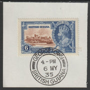 British Guiana 1935 KG5 Silver Jubilee 6c (SG 302) on piece with full strike of Madame Joseph forged postmark type 69 (First day of issue)