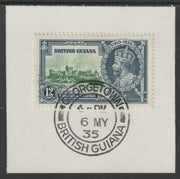 British Guiana 1935 KG5 Silver Jubilee 12c (SG 303) on piece with full strike of Madame Joseph forged postmark type 69 (First day of issue)