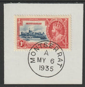 Montserrat 1935 KG5 Silver Jubilee 1d (SG 94) on piece with full strike of Madame Joseph forged postmark type 259 (First day of issue)