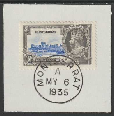 Montserrat 1935 KG5 Silver Jubilee 1.5d (SG 95) on piece with full strike of Madame Joseph forged postmark type 259 (First day of issue)