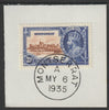 Montserrat 1935 KG5 Silver Jubilee 2.5d (SG 96) on piece with full strike of Madame Joseph forged postmark type 259 (First day of issue)