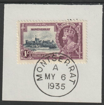 Montserrat 1935 KG5 Silver Jubilee 1s (SG 97) on piece with full strike of Madame Joseph forged postmark type 259 (First day of issue)