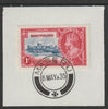 Basutoland 1935 KG5 Silver Jubilee 1d (SG 11) on piece with full strike of Madame Joseph forged postmark type 52 (First day of issue)