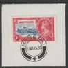 Basutoland 1935 KG5 Silver Jubilee 1d (SG 11) on piece with full strike of Madame Joseph forged postmark type 52 (First day of issue)