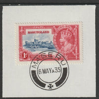 Basutoland 1935 KG5 Silver Jubilee 1d (SG 11) on piece with full strike of Madame Joseph forged postmark type 52 (First day of issue)