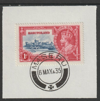 Basutoland 1935 KG5 Silver Jubilee 1d (SG 11) on piece with full strike of Madame Joseph forged postmark type 52 (First day of issue)