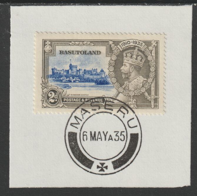 Basutoland 1935 KG5 Silver Jubilee 2d (SG 12) on piece with full strike of Madame Joseph forged postmark type 52 (First day of issue)