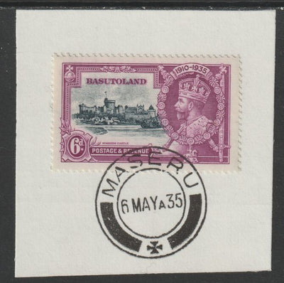 Basutoland 1935 KG5 Silver Jubilee 6d (SG 14) on piece with full strike of Madame Joseph forged postmark type 52 (First day of issue)