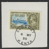 Kenya, Uganda & Tanganyika 1935 KG5 Silver Jubilee 20c (SG 124) on piece with full strike of Madame Joseph forged postmark type 224 (First day of issue)