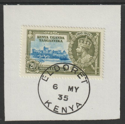 Kenya, Uganda & Tanganyika 1935 KG5 Silver Jubilee 20c (SG 124) on piece with full strike of Madame Joseph forged postmark type 224 (First day of issue)
