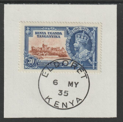 Kenya, Uganda & Tanganyika 1935 KG5 Silver Jubilee 30c (SG 125) on piece with full strike of Madame Joseph forged postmark type 224 (First day of issue)