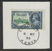 Kenya, Uganda & Tanganyika 1935 KG5 Silver Jubilee 65c (SG 126) on piece with full strike of Madame Joseph forged postmark type 224 (First day of issue)