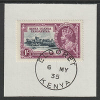 Kenya, Uganda & Tanganyika 1935 KG5 Silver Jubilee 1s (SG 127) on piece with full strike of Madame Joseph forged postmark type 224 (First day of issue)