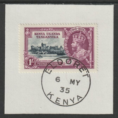 Kenya, Uganda & Tanganyika 1935 KG5 Silver Jubilee 1s (SG 127) on piece with full strike of Madame Joseph forged postmark type 224 (First day of issue)